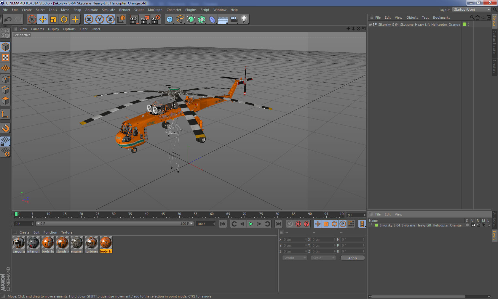 3D Sikorsky S-64 Skycrane Heavy-Lift Helicopter Orange