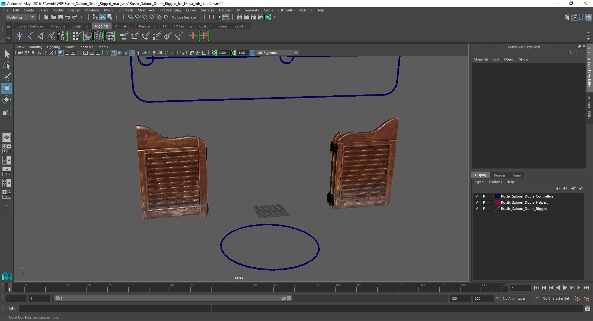 3D model Rustic Saloon Doors Rigged for Maya