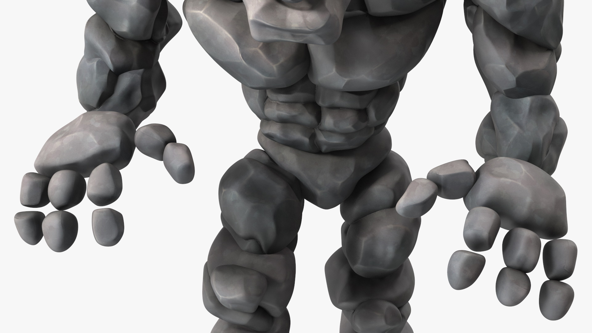 Stone Golem Cartoon Character Gray Walking Pose 3D