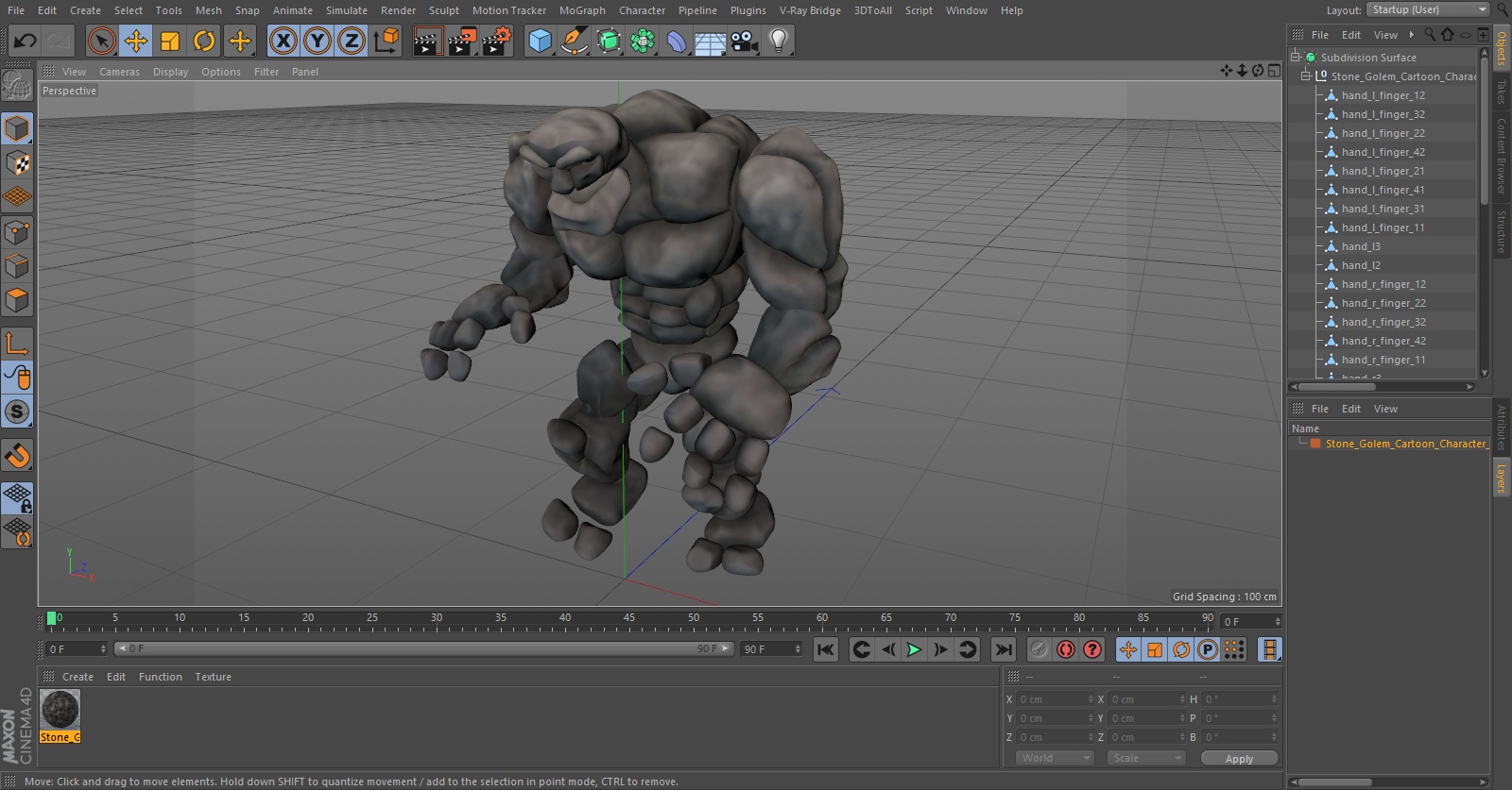 Stone Golem Cartoon Character Gray Walking Pose 3D