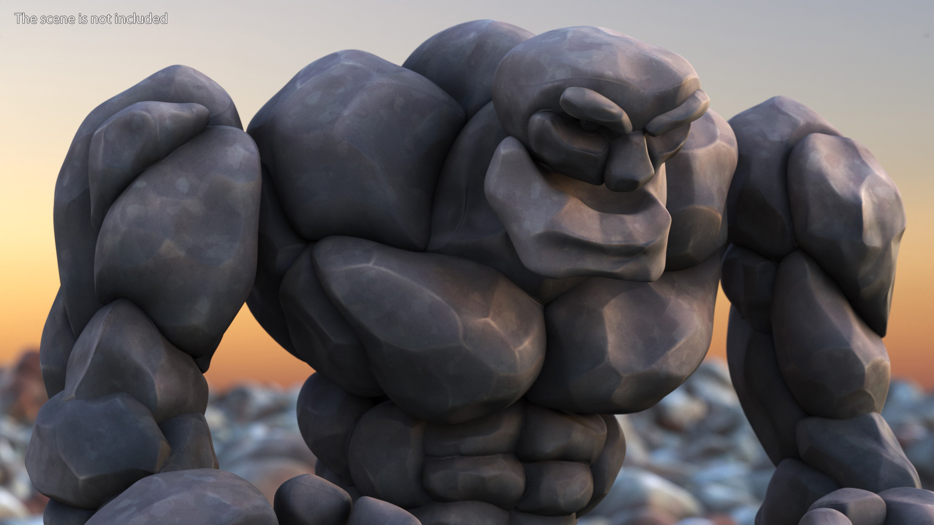 Stone Golem Cartoon Character Gray Walking Pose 3D