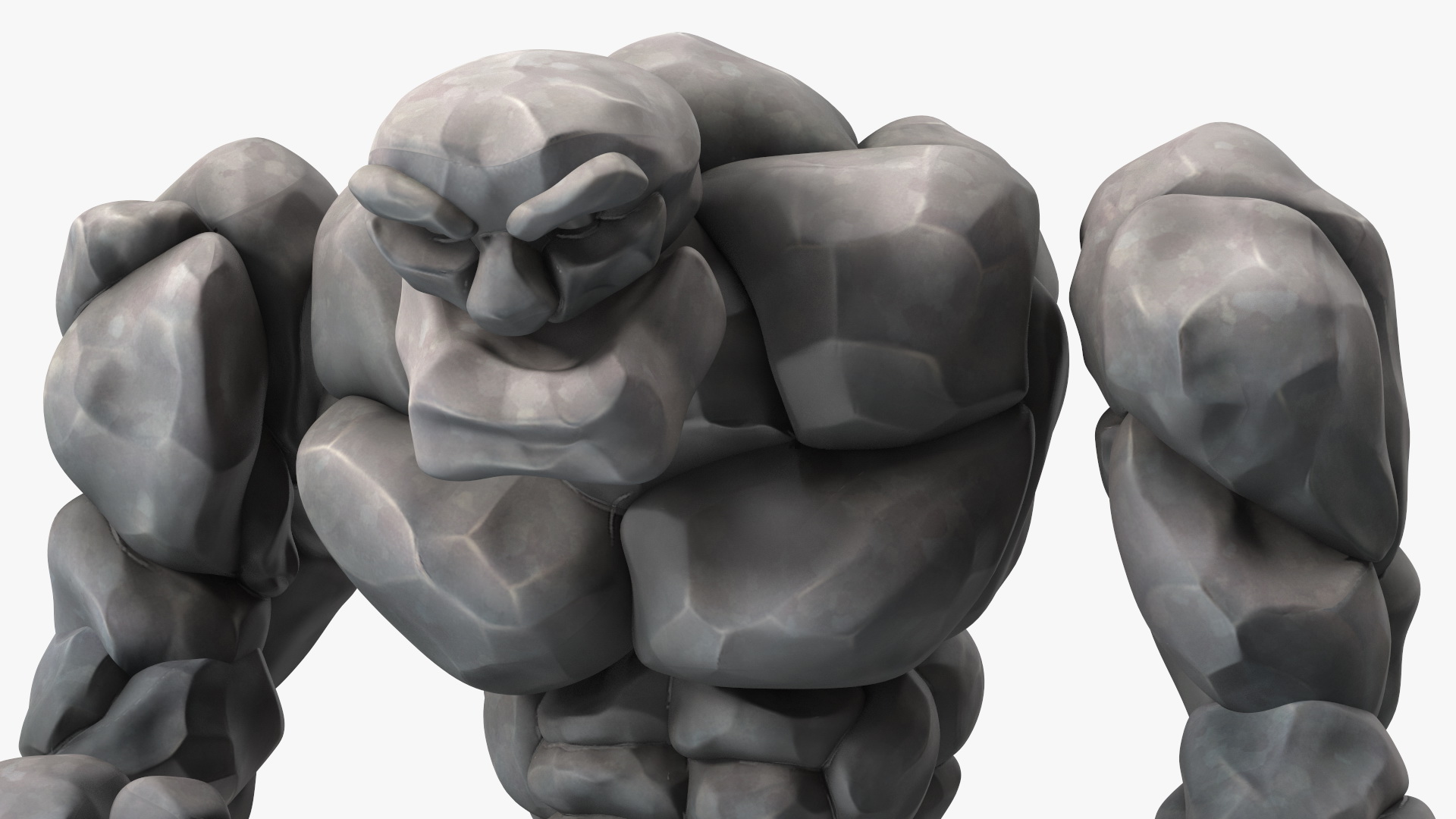 Stone Golem Cartoon Character Gray Walking Pose 3D