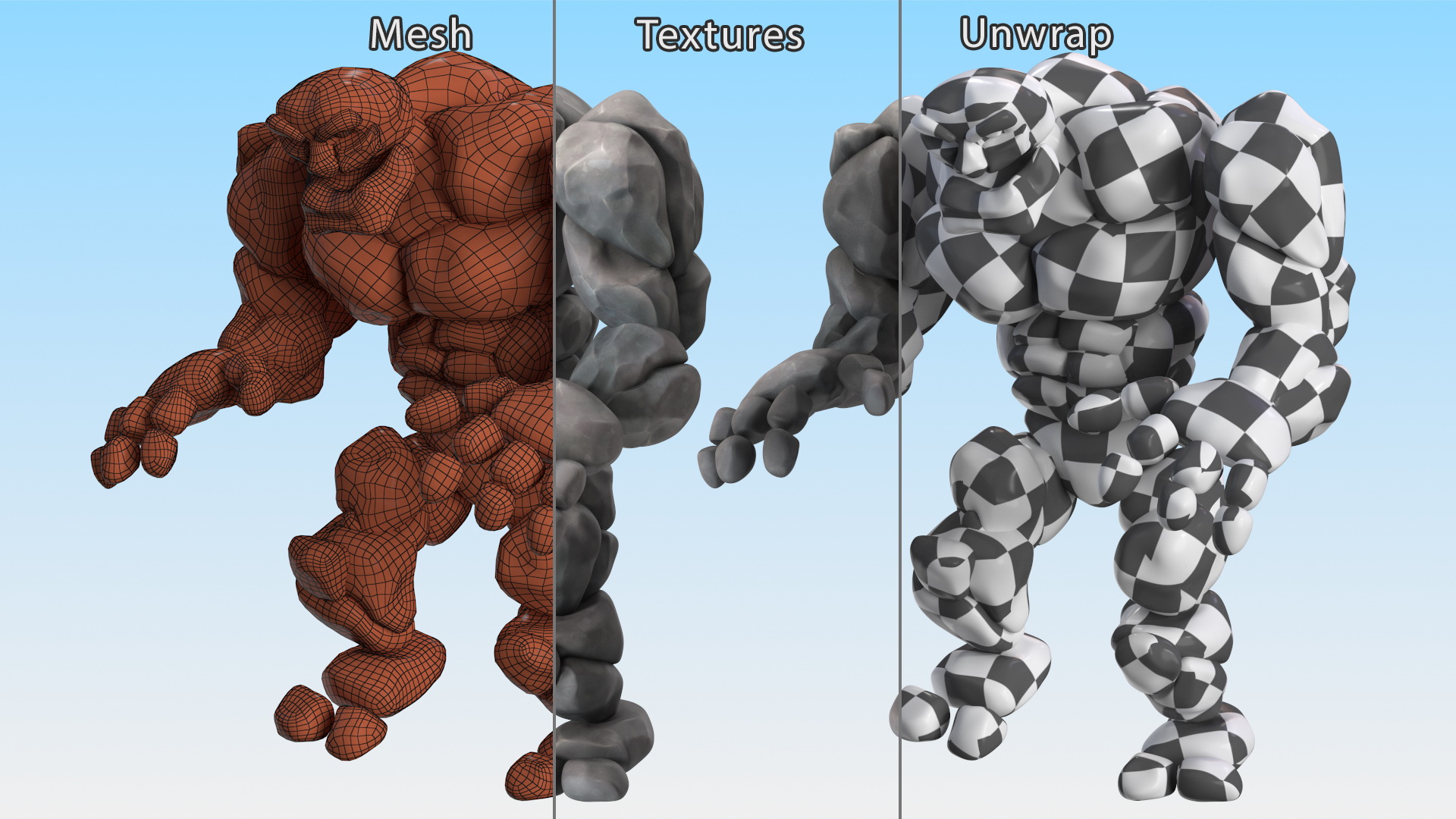 Stone Golem Cartoon Character Gray Walking Pose 3D