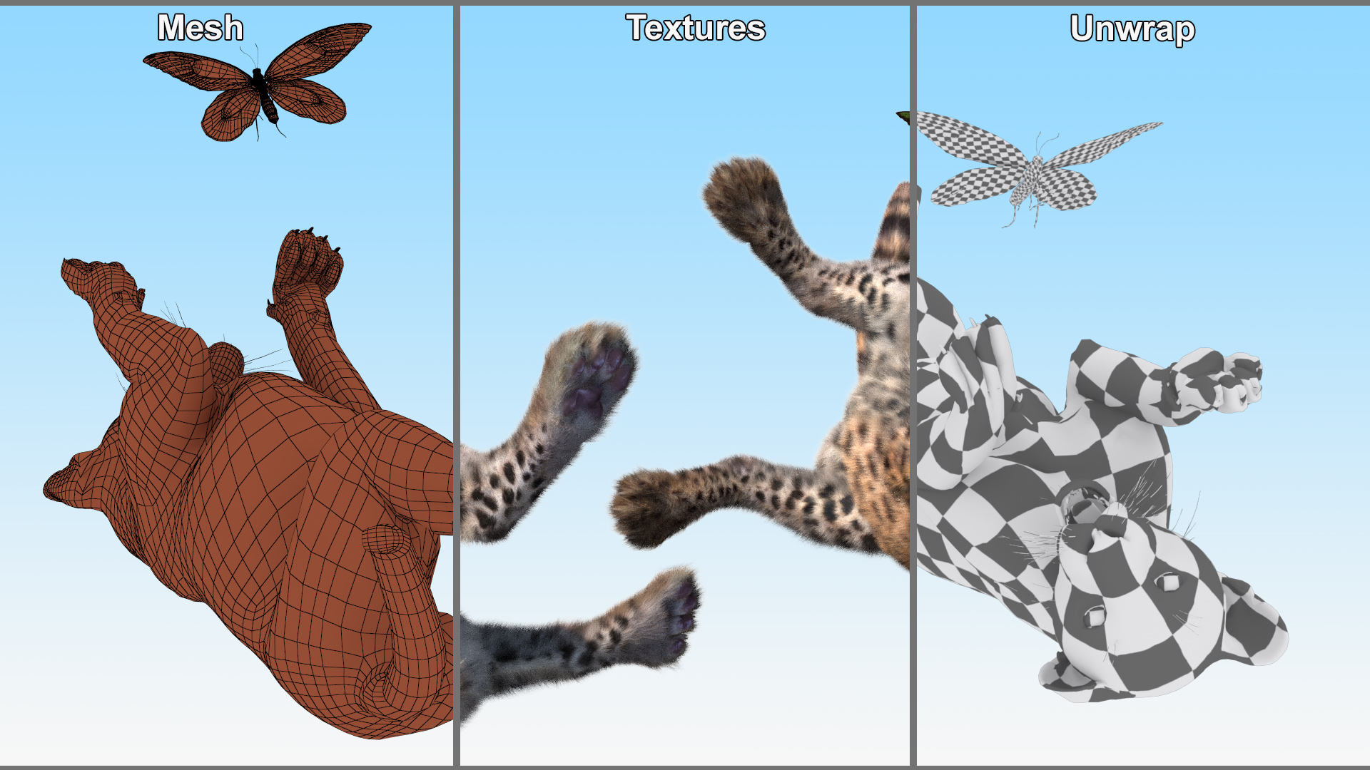 3D Playful Leopard Cub with Butterfly Fur model