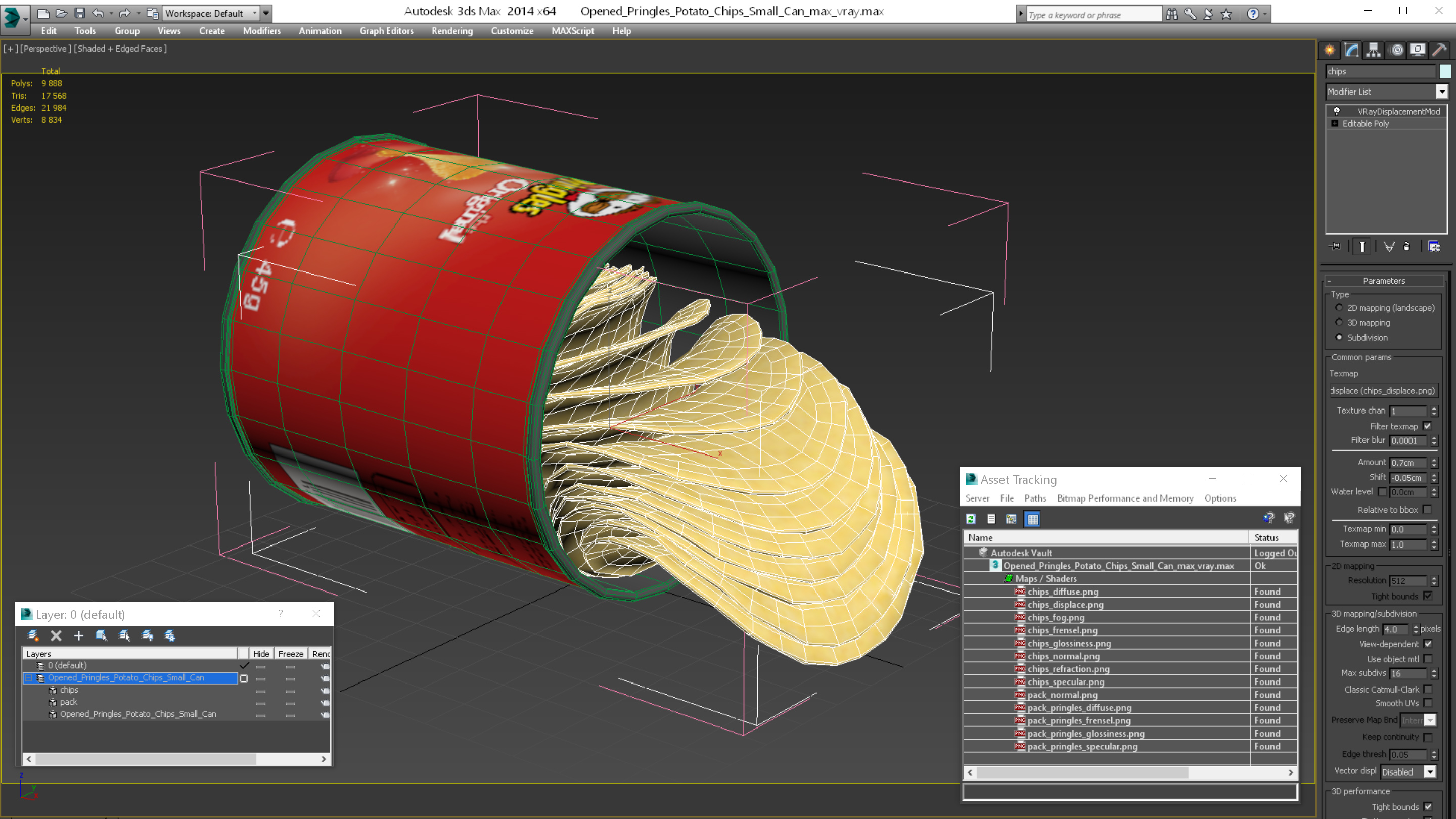 3D Opened Pringles Potato Chips Small Can model