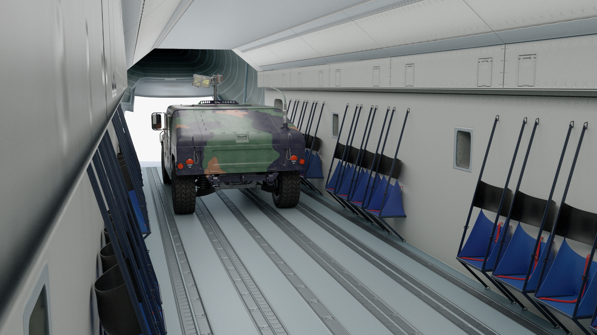 Humvee Inside an Airbus A400M Atlas Rigged 3D