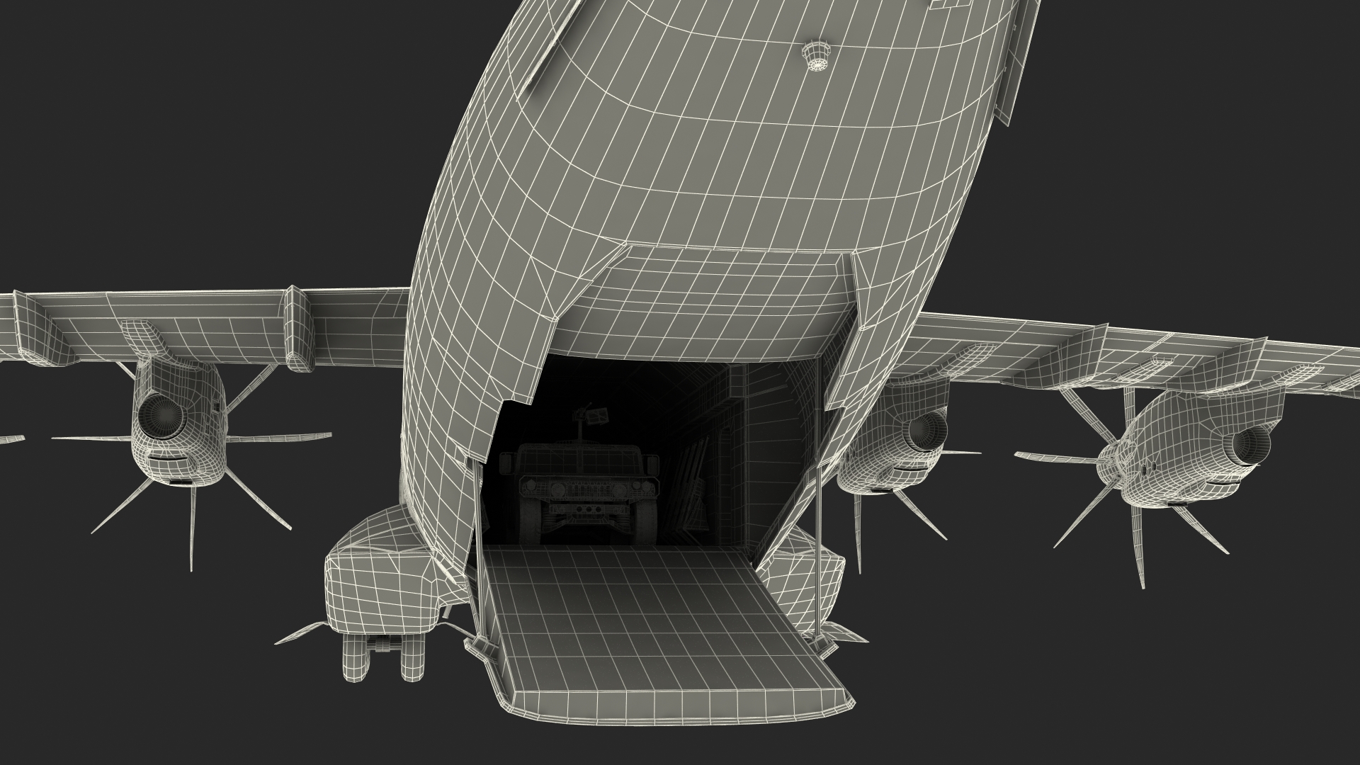 Humvee Inside an Airbus A400M Atlas Rigged 3D