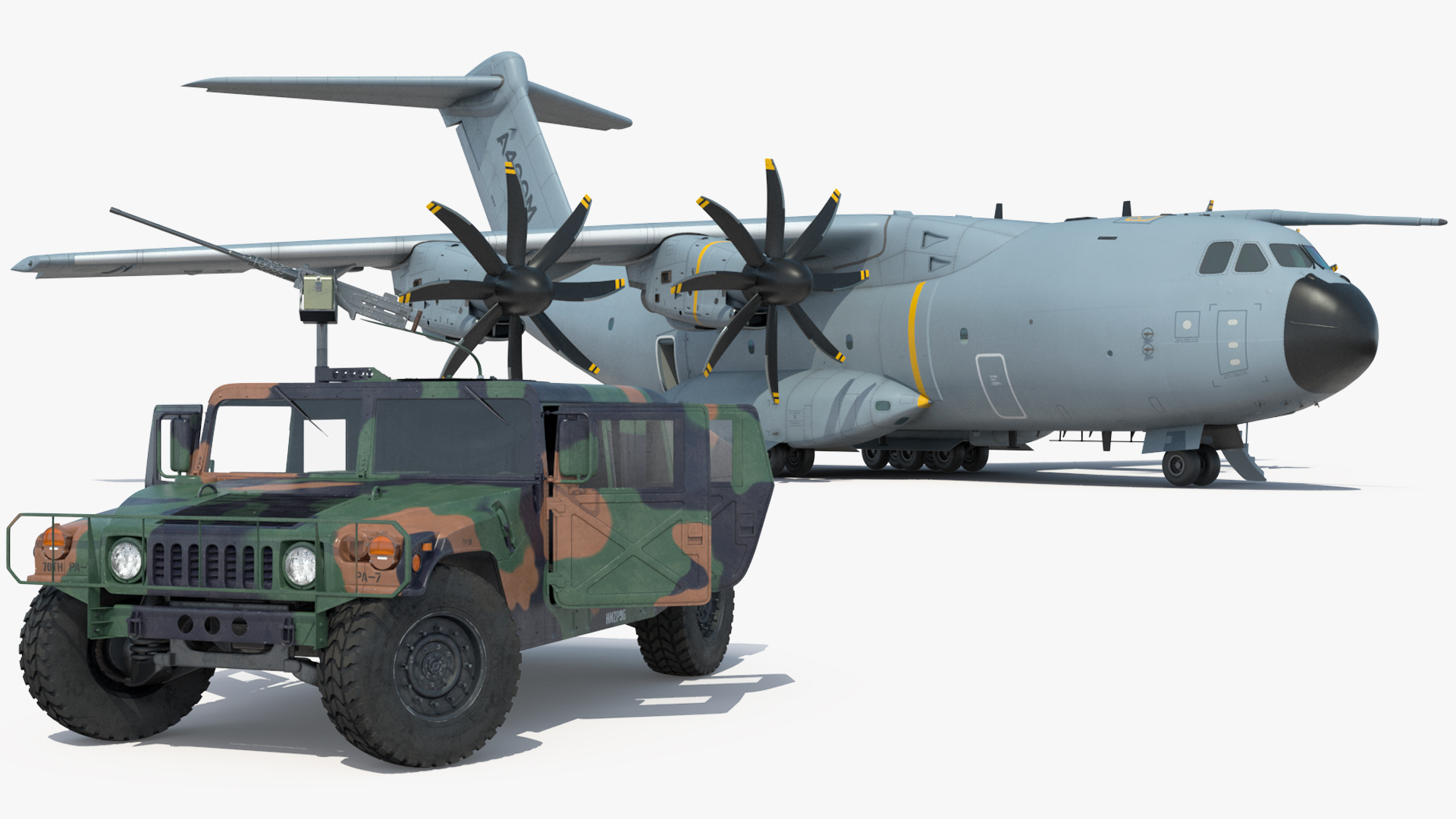 Humvee Inside an Airbus A400M Atlas Rigged 3D