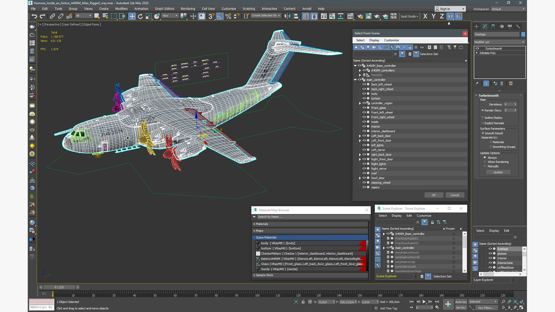 Humvee Inside an Airbus A400M Atlas Rigged 3D