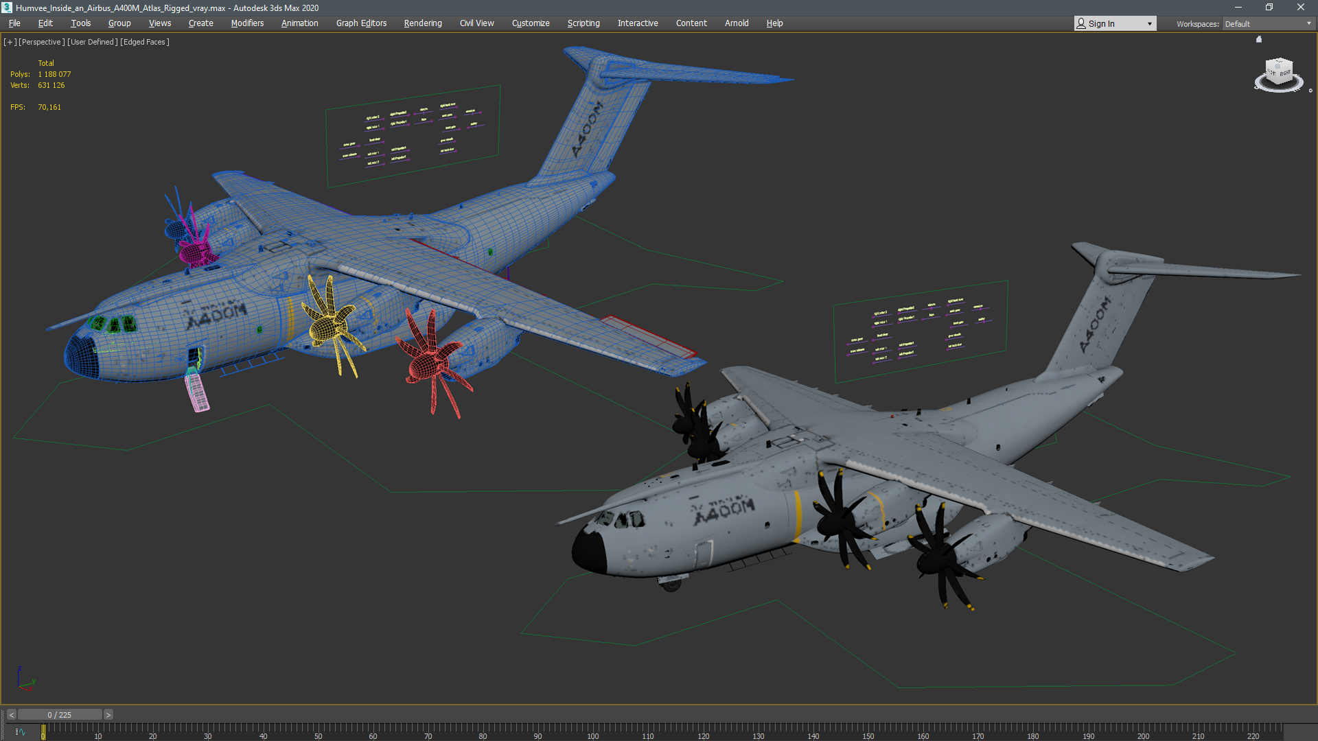 Humvee Inside an Airbus A400M Atlas Rigged 3D