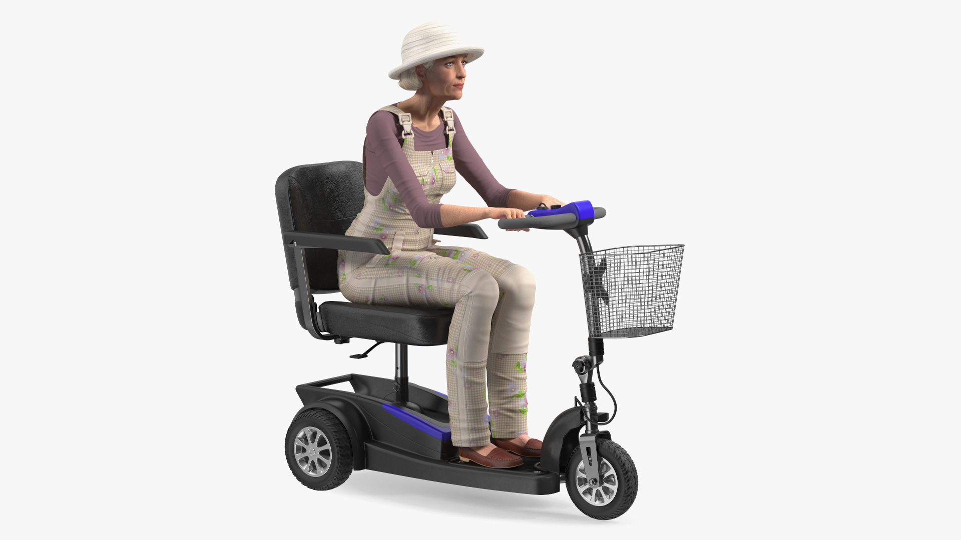 3D Elderly Woman on Electric Wheelchair