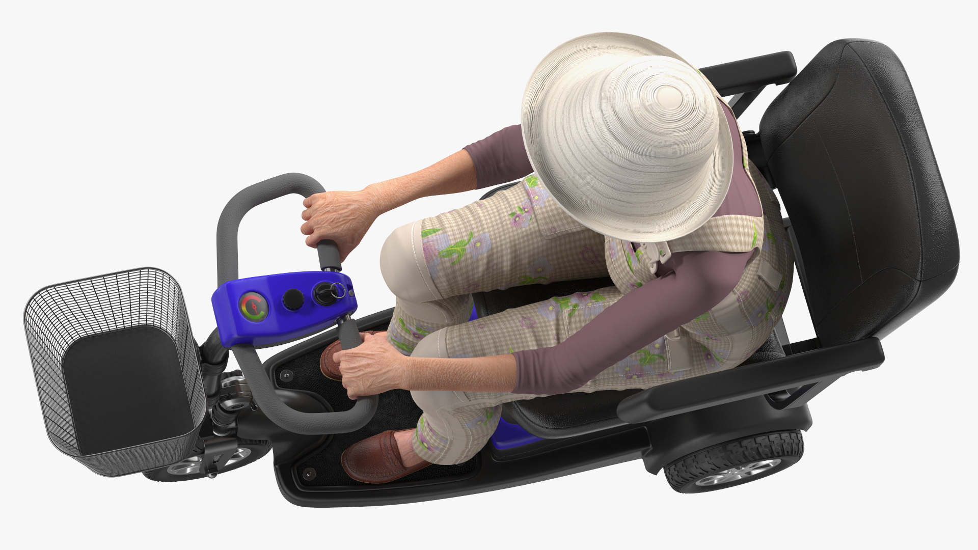 3D Elderly Woman on Electric Wheelchair