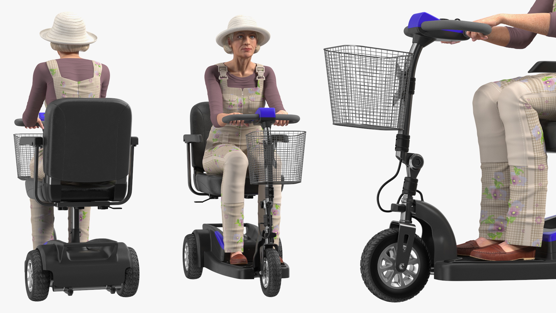 3D Elderly Woman on Electric Wheelchair