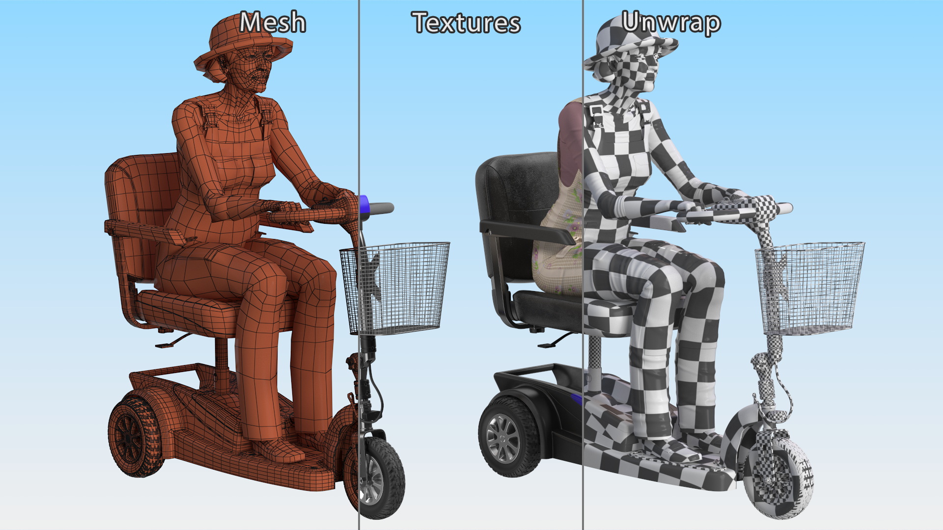 3D Elderly Woman on Electric Wheelchair