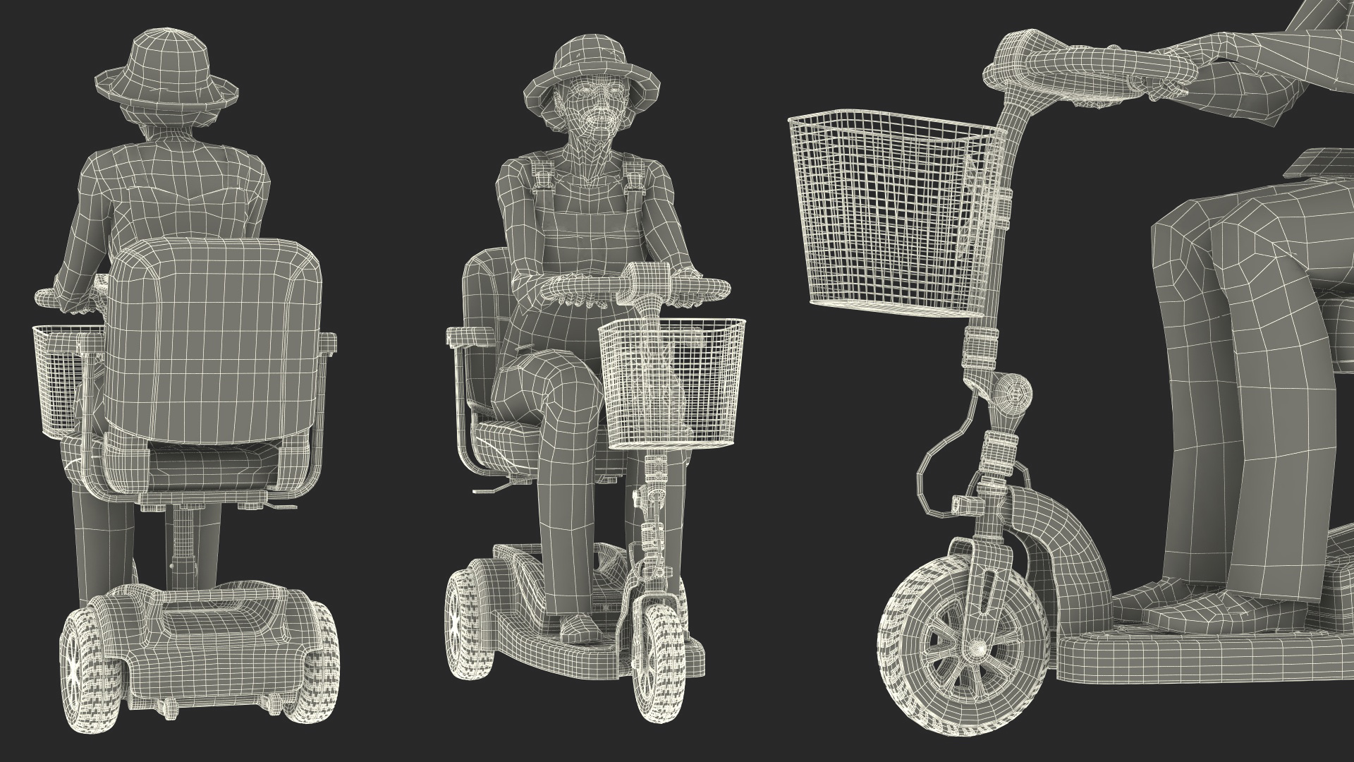 3D Elderly Woman on Electric Wheelchair