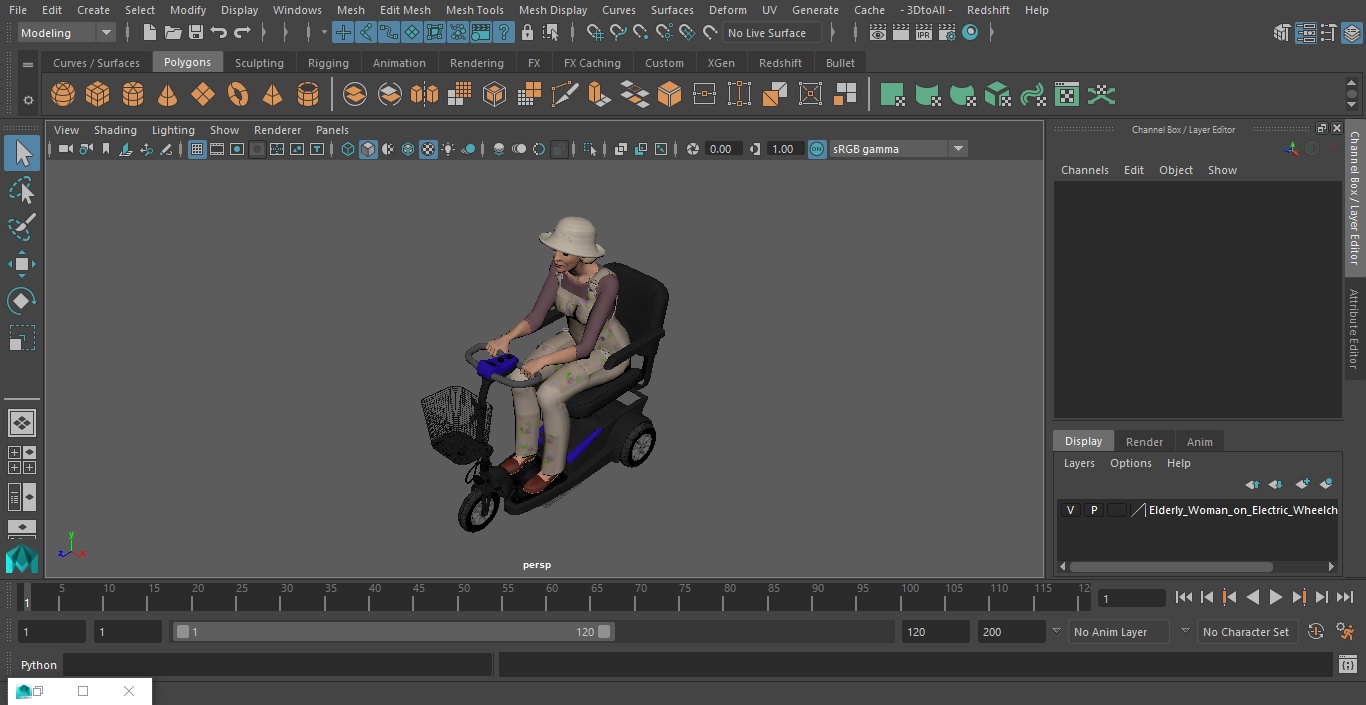 3D Elderly Woman on Electric Wheelchair