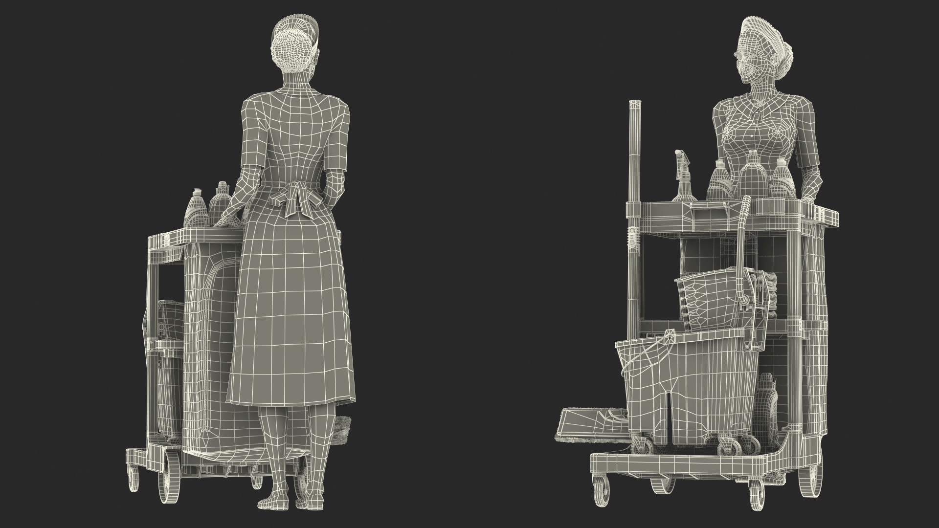 3D model Black Maid With Multi Shelf Cleaning Cart Fur