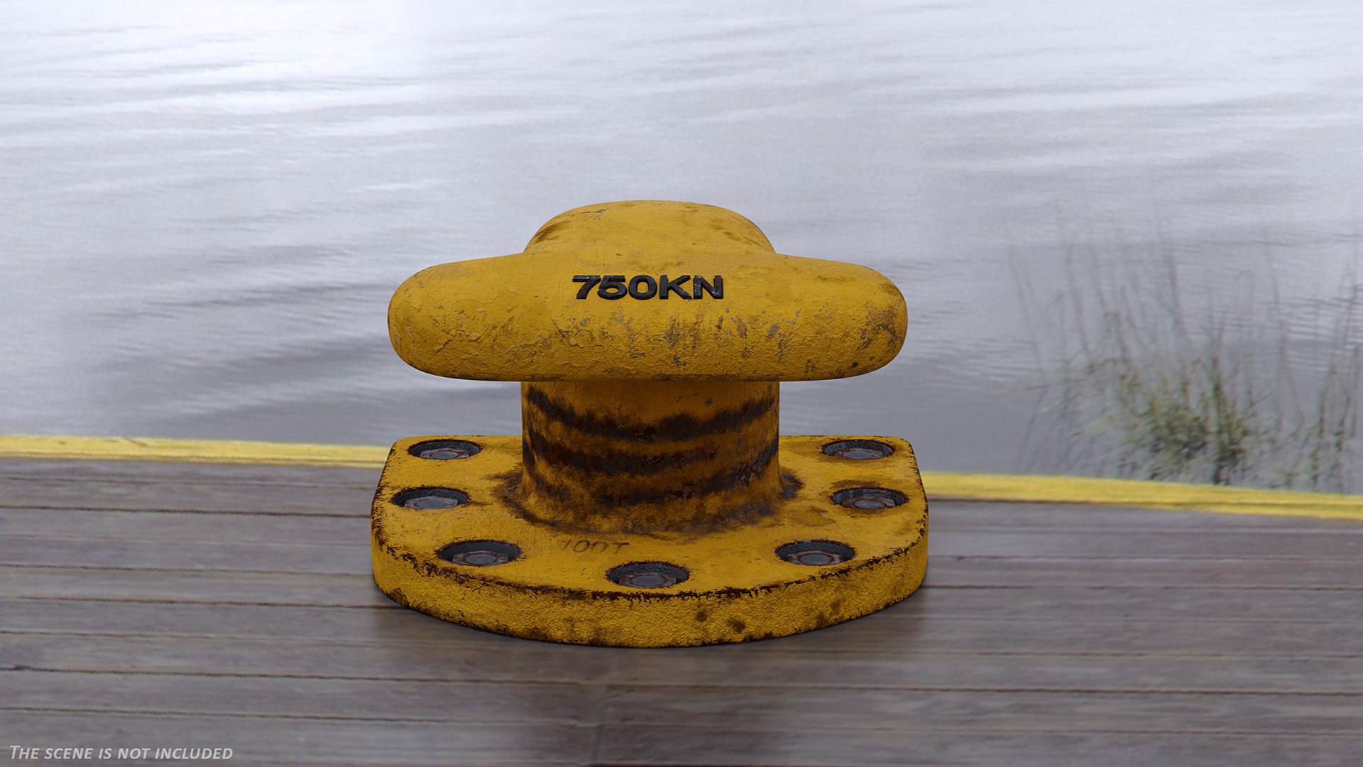 3D Mooring Bollard Yellow Old