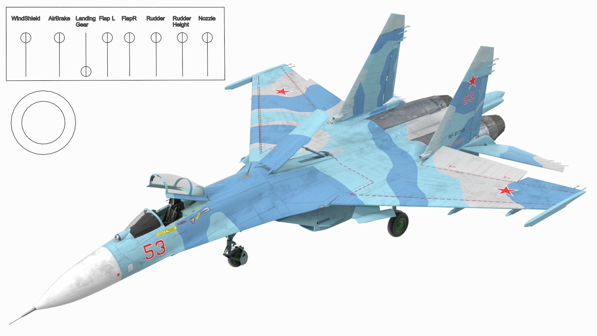 Russian Jet Aeroplane Sukhoi Su-27 Flanker Rigged 3D model