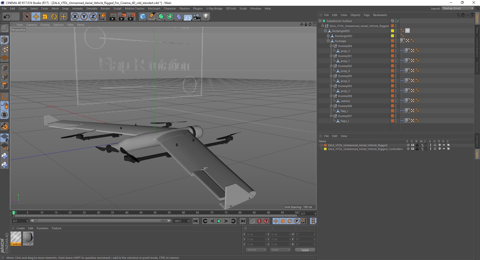 ZALA VTOL Unmanned Aerial Vehicle Rigged for Cinema 4D 3D model