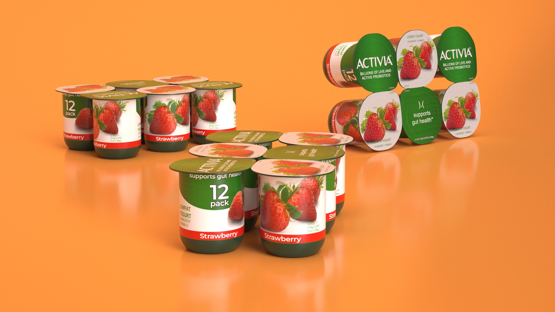 Yogurt Strawberry 6 Cups 3D model