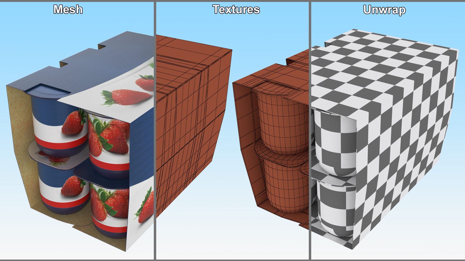 Yogurt Strawberry 6 Cups 3D model