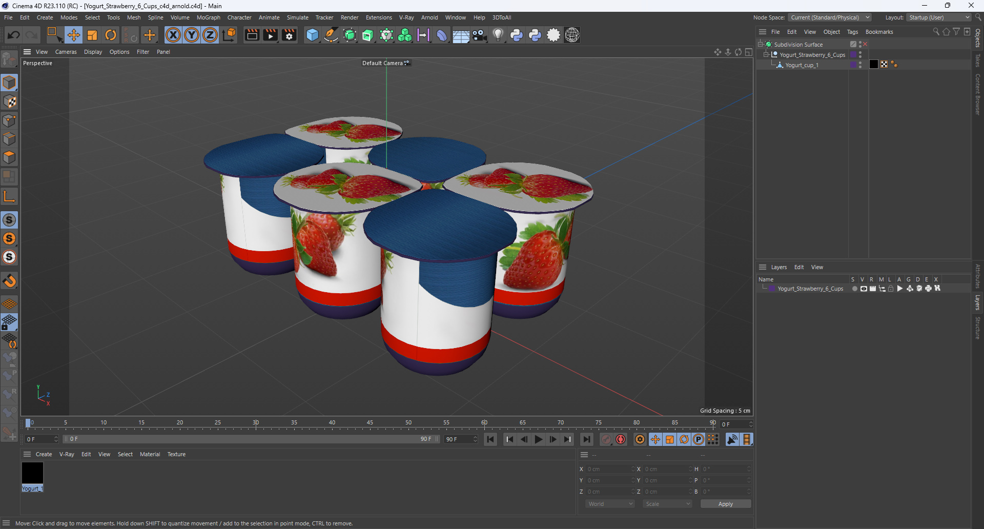 Yogurt Strawberry 6 Cups 3D model