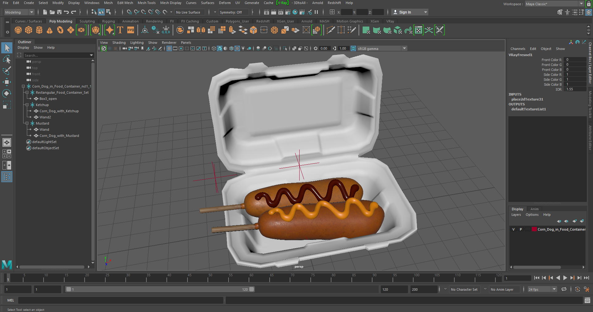 3D Corn Dog in Food Container