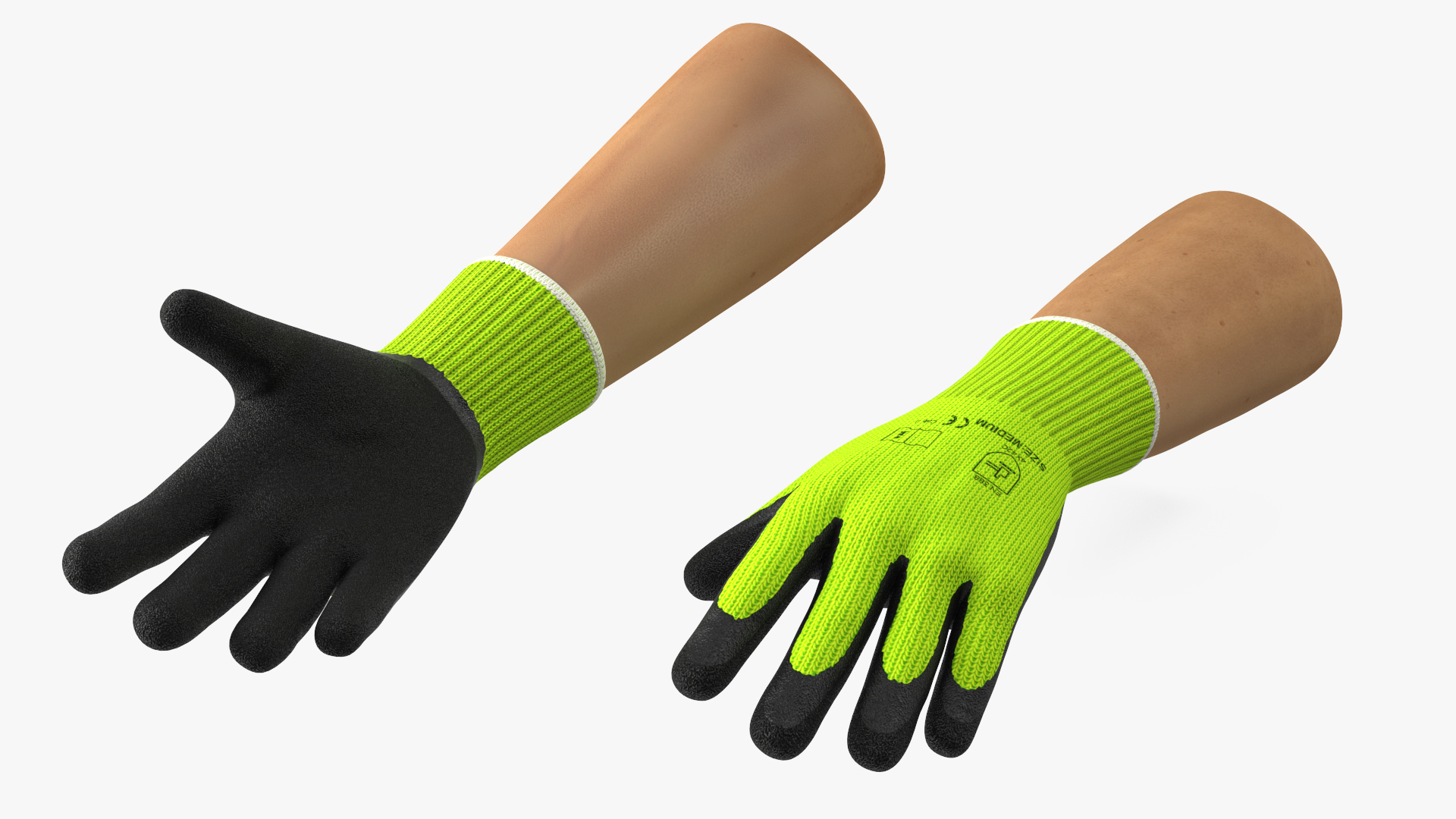 3D Hands in Safety Work Gloves Green model