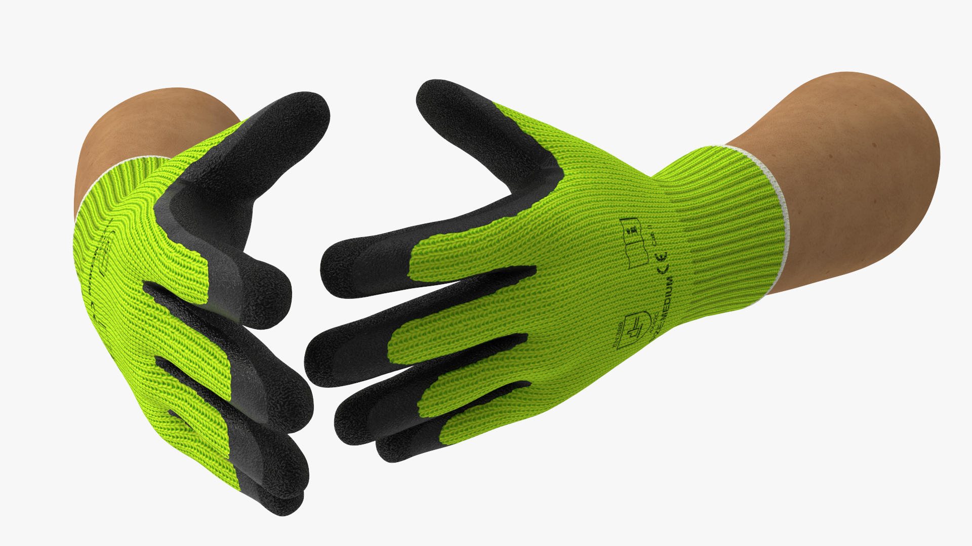 3D Hands in Safety Work Gloves Green model