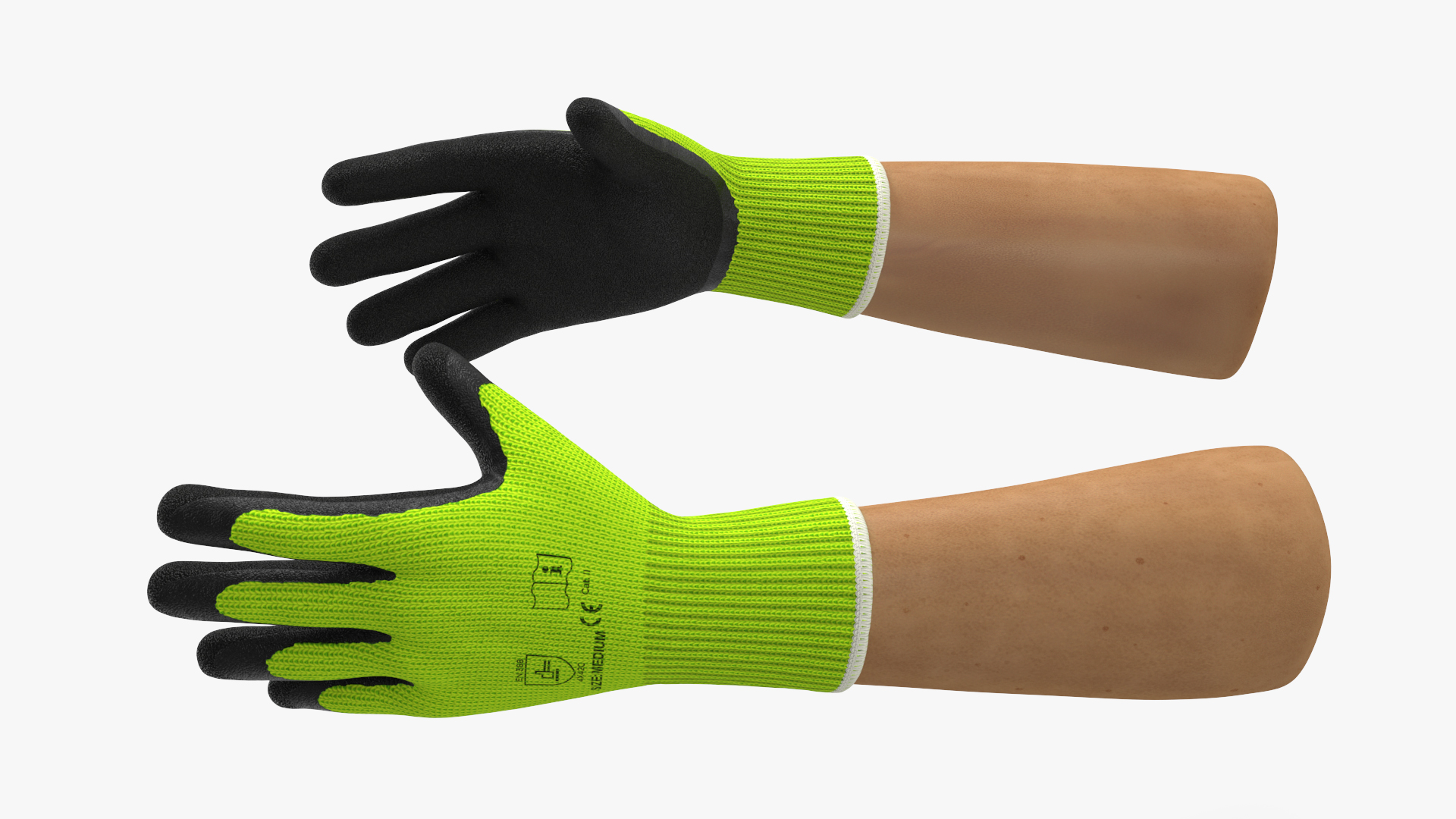 3D Hands in Safety Work Gloves Green model