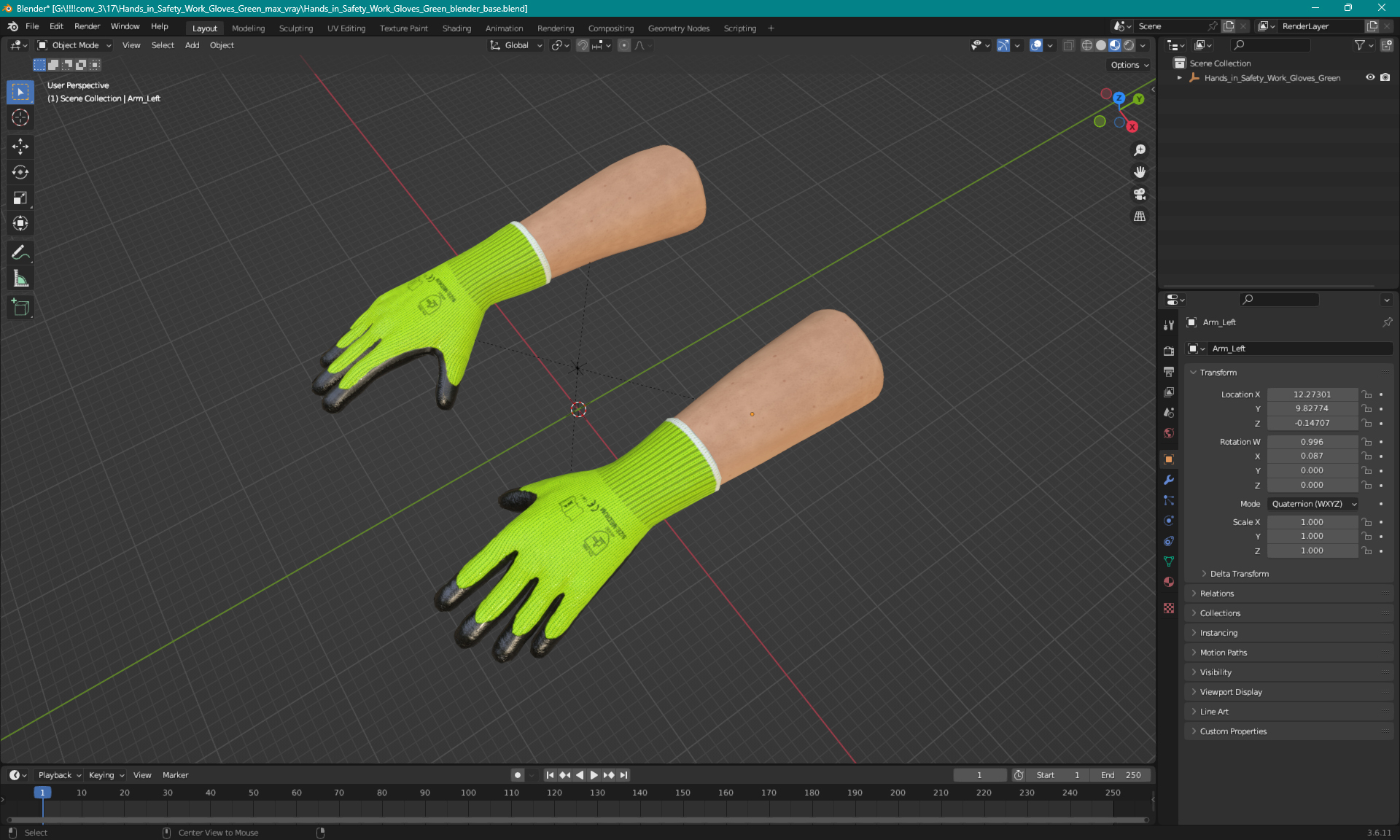 3D Hands in Safety Work Gloves Green model