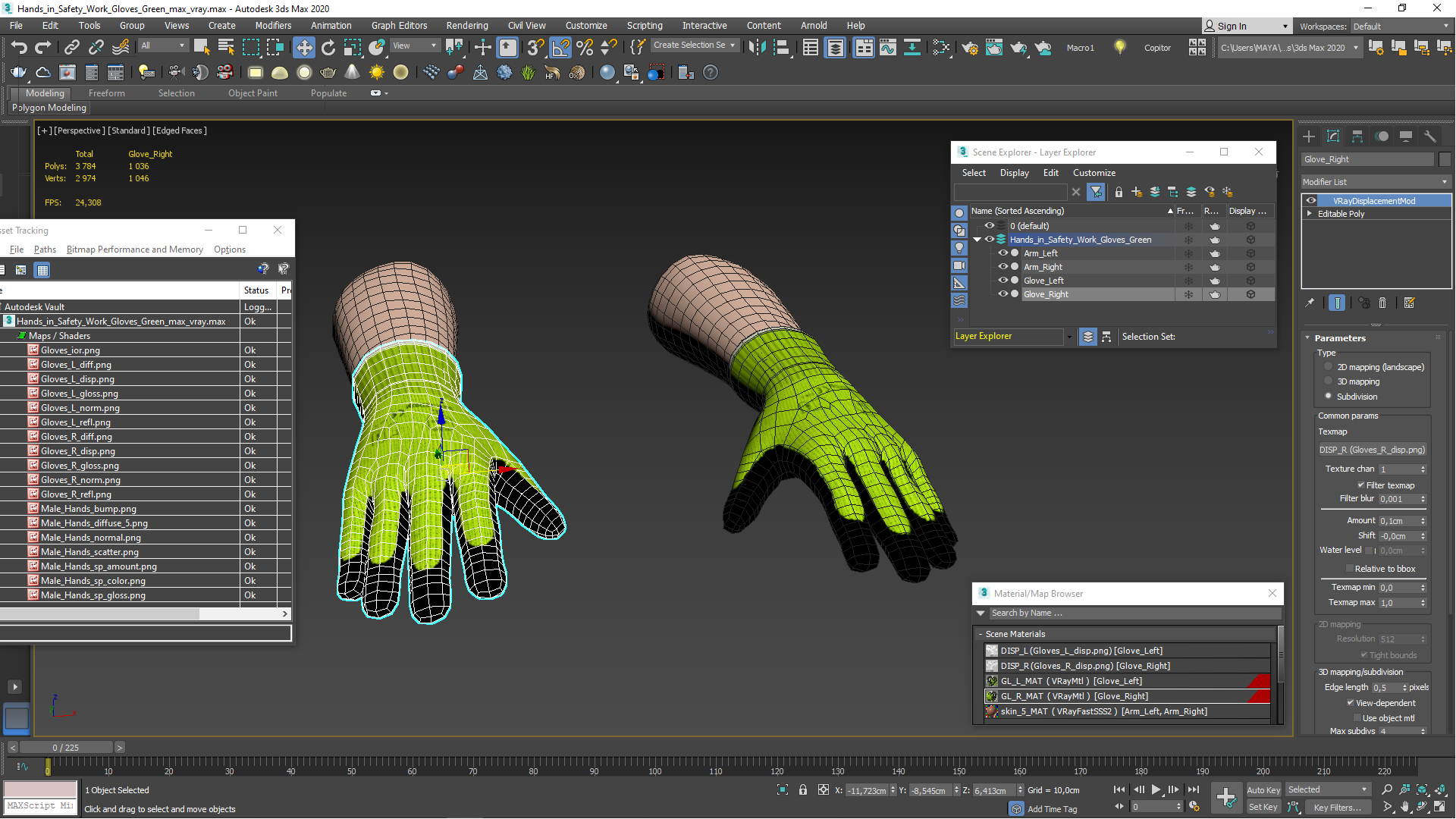 3D Hands in Safety Work Gloves Green model