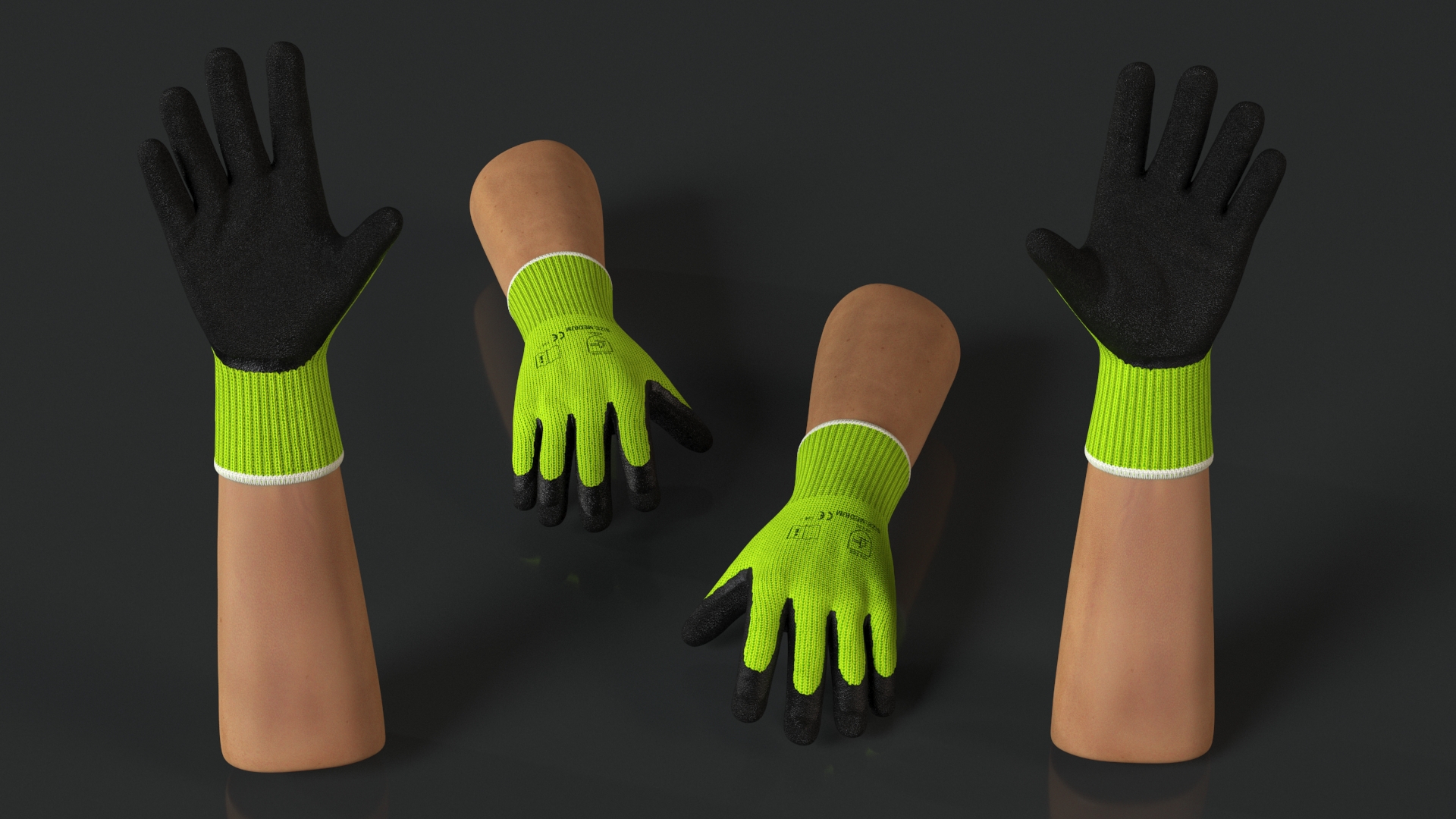 3D Hands in Safety Work Gloves Green model