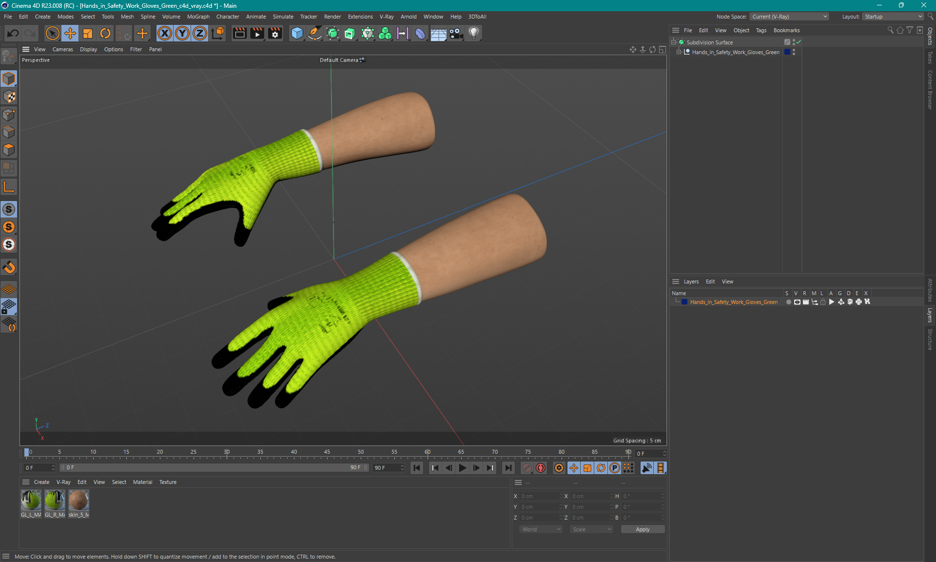 3D Hands in Safety Work Gloves Green model