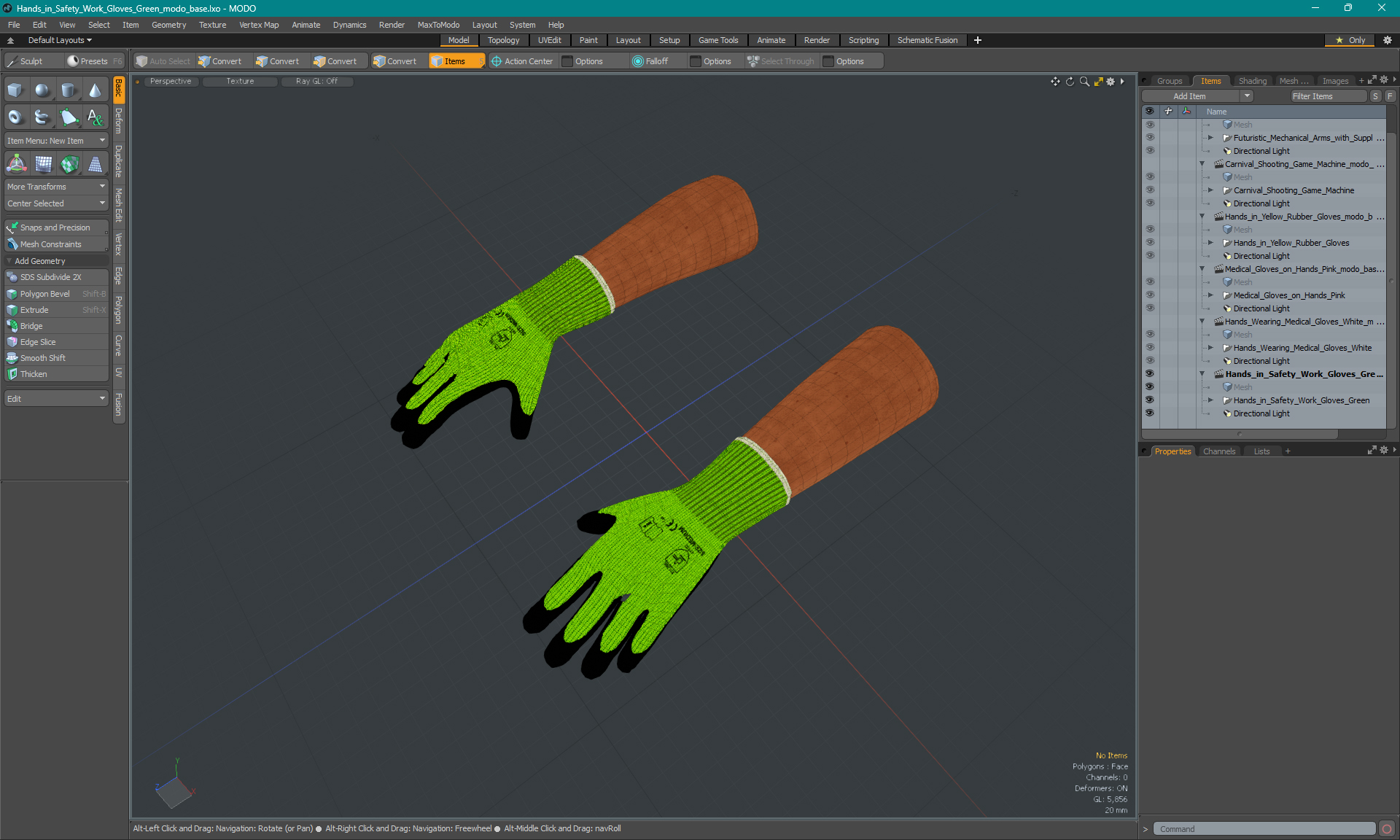 3D Hands in Safety Work Gloves Green model