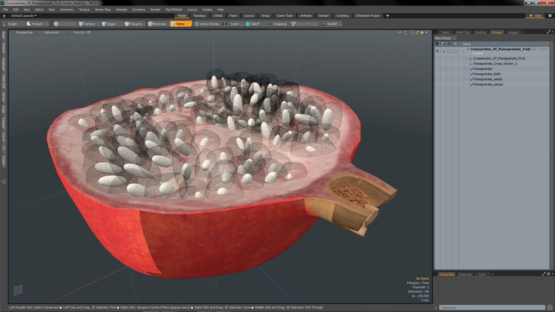 Cross Section Of Pomegranate Fruit 3D model