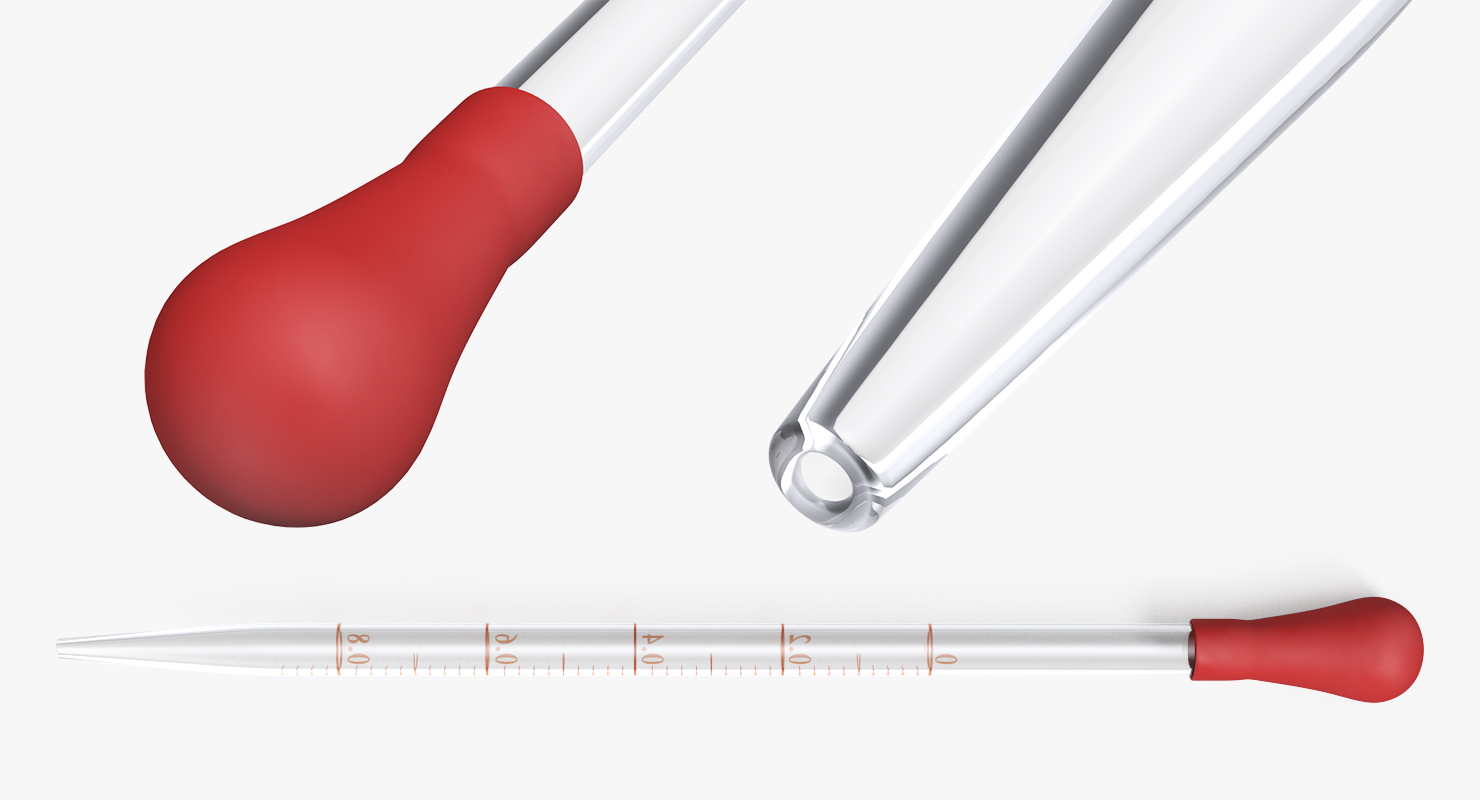 Glass Experiment Medical Pipette With Red Rubber Cap 3D