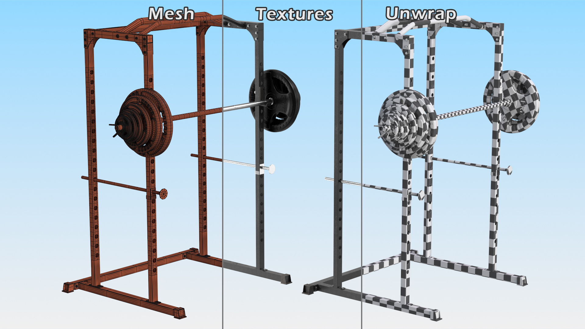 3D Power Cage Black and Barbell model