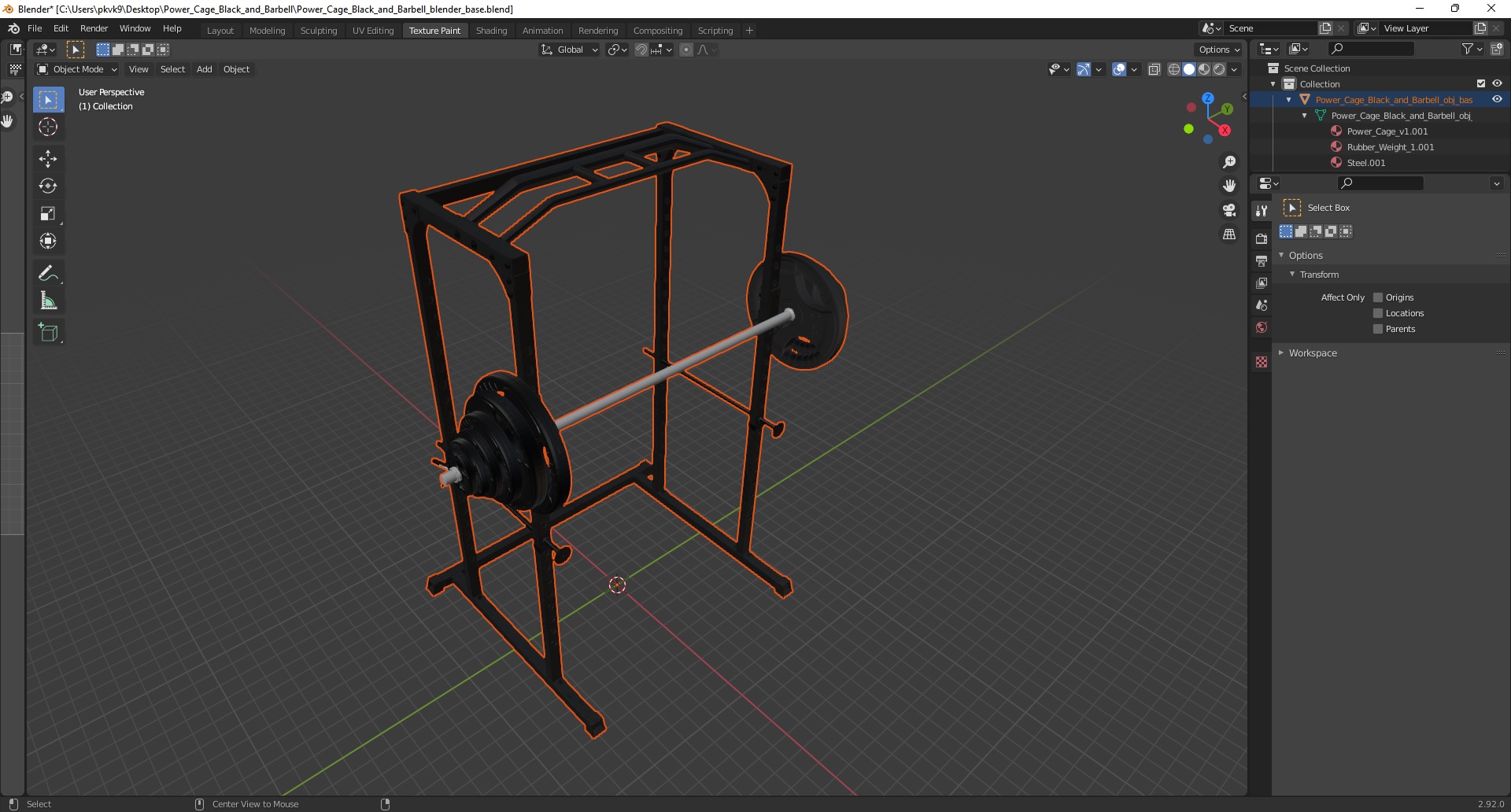 3D Power Cage Black and Barbell model