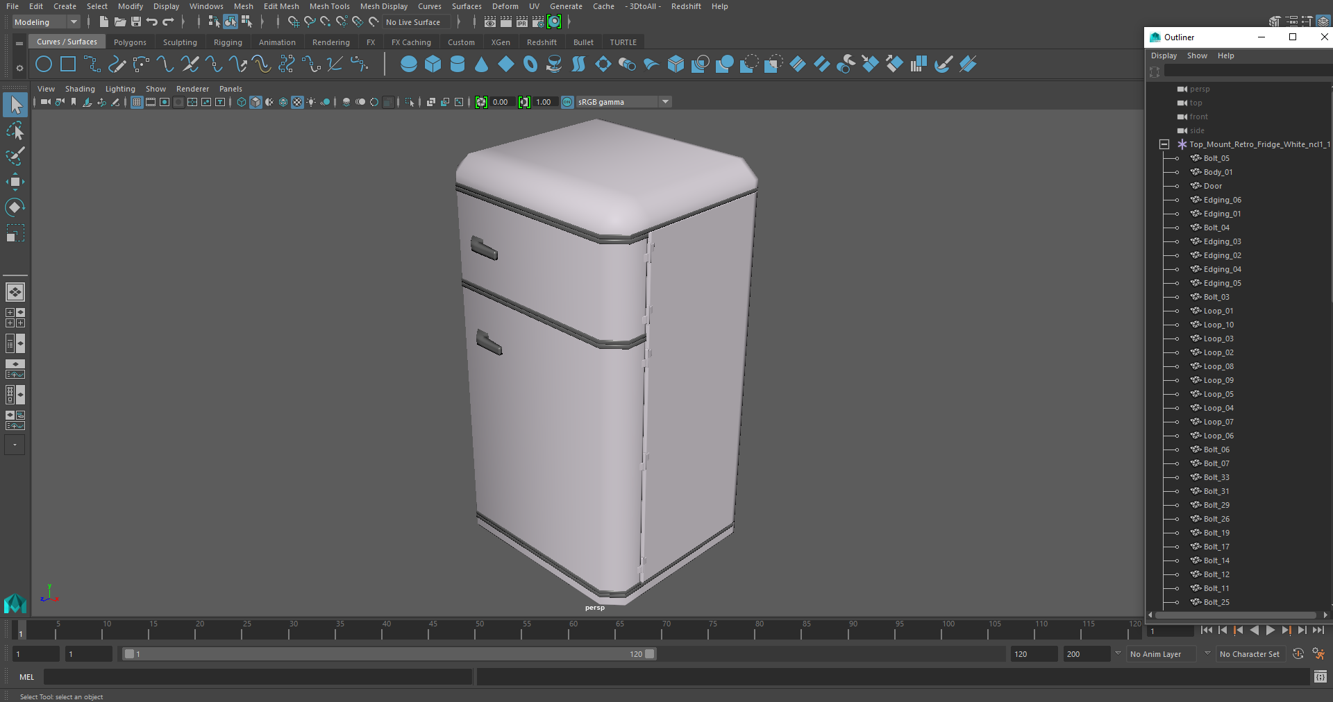 3D Top Mount Retro Fridge White model