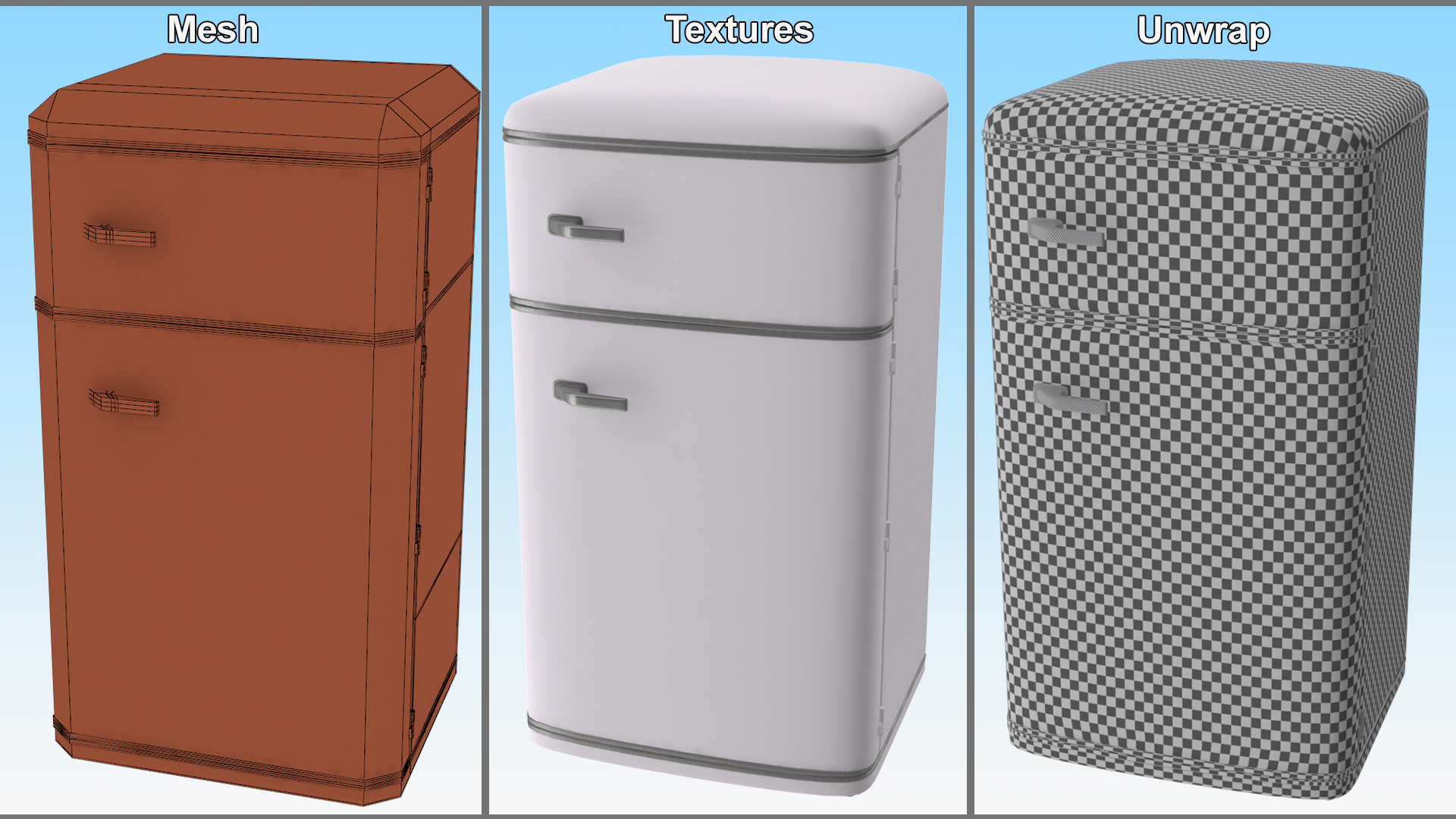 3D Top Mount Retro Fridge White model