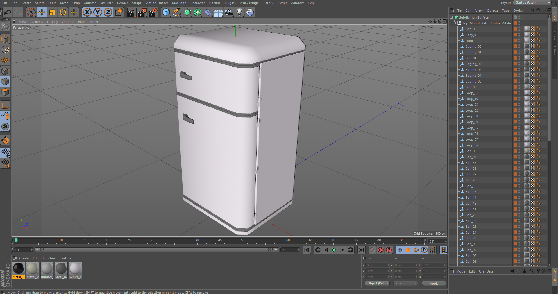 3D Top Mount Retro Fridge White model