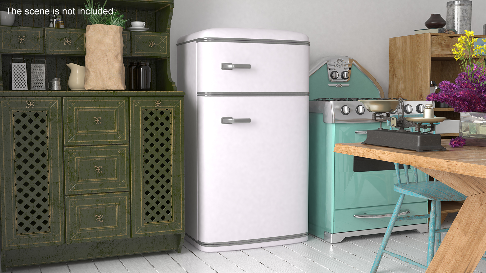 3D Top Mount Retro Fridge White model