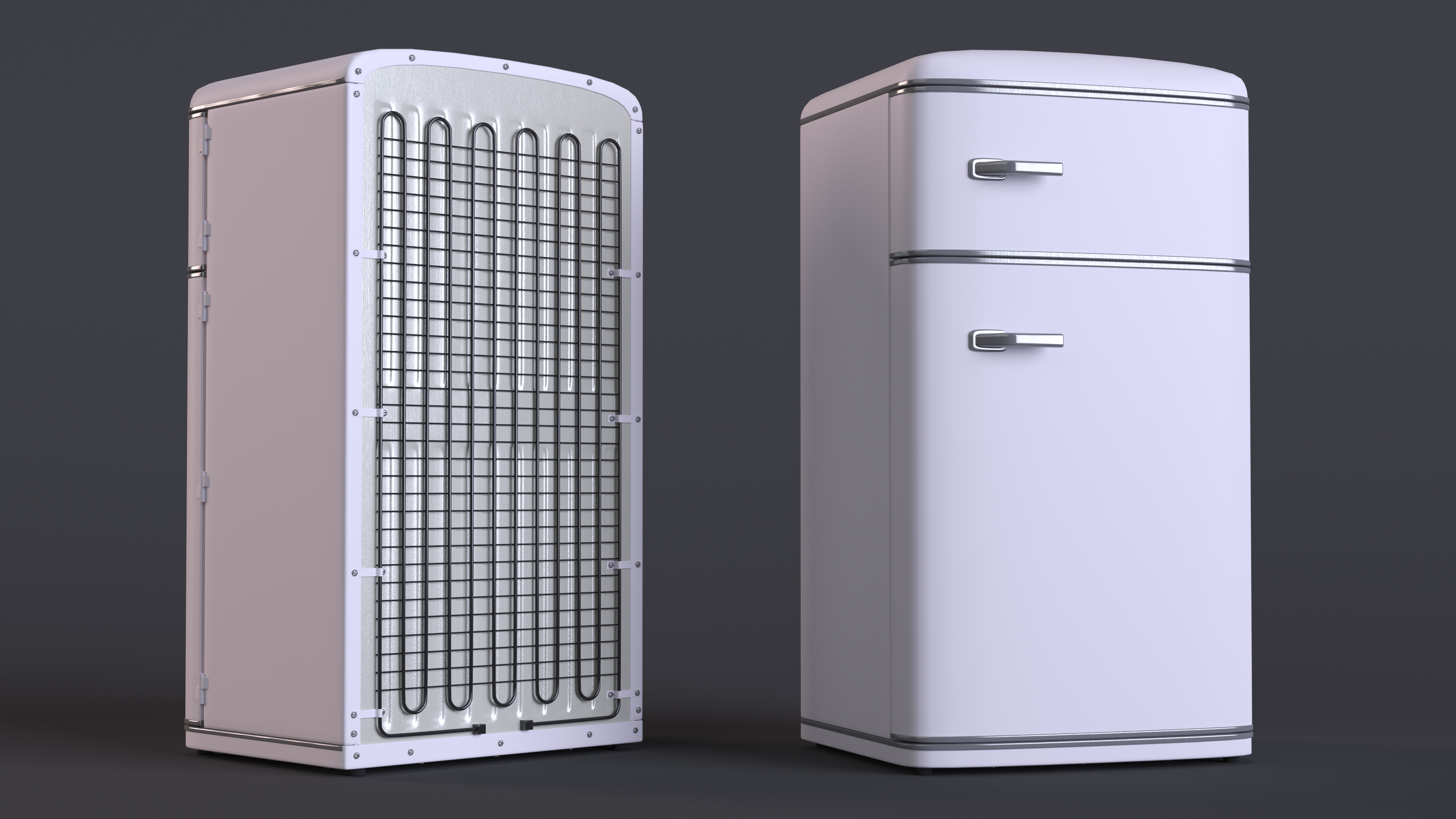 3D Top Mount Retro Fridge White model