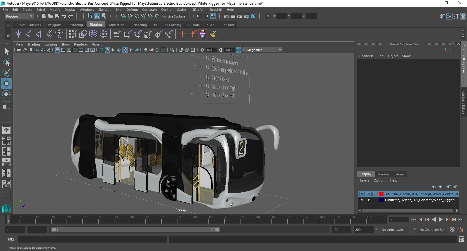 3D Futuristic Electric Bus Concept White Rigged for Maya model