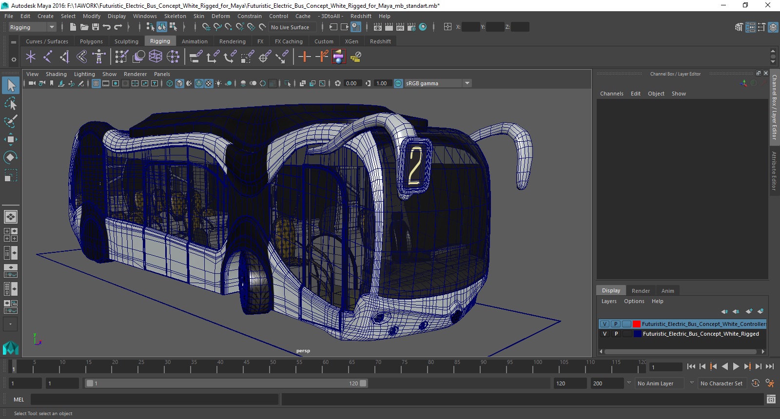 3D Futuristic Electric Bus Concept White Rigged for Maya model