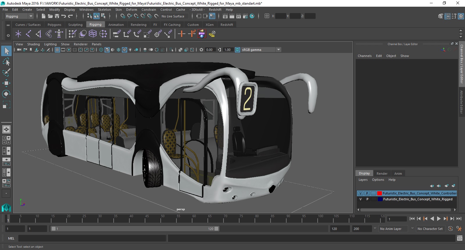 3D Futuristic Electric Bus Concept White Rigged for Maya model