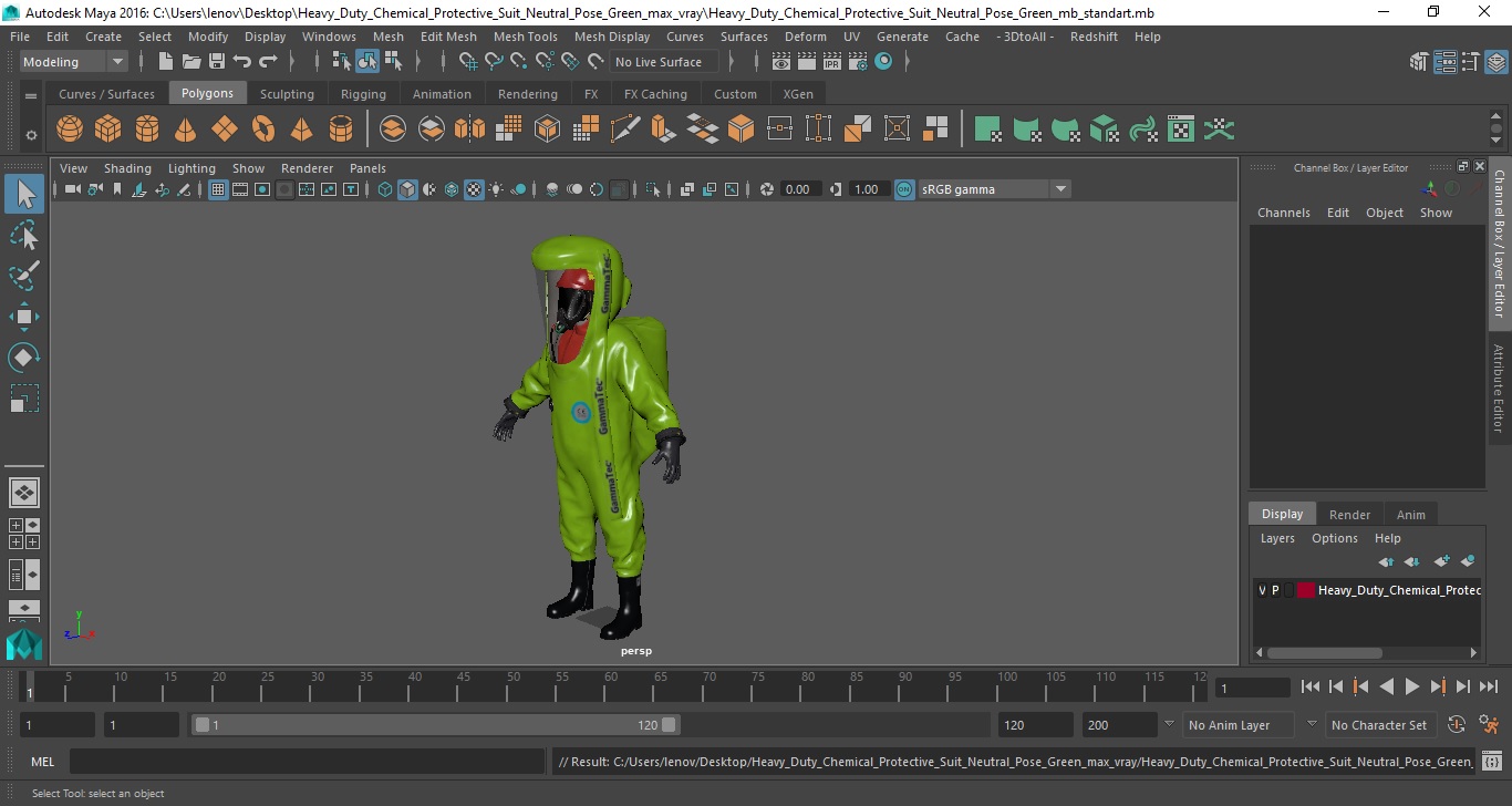 Heavy Duty Chemical Protective Suit Neutral Pose Green 3D model