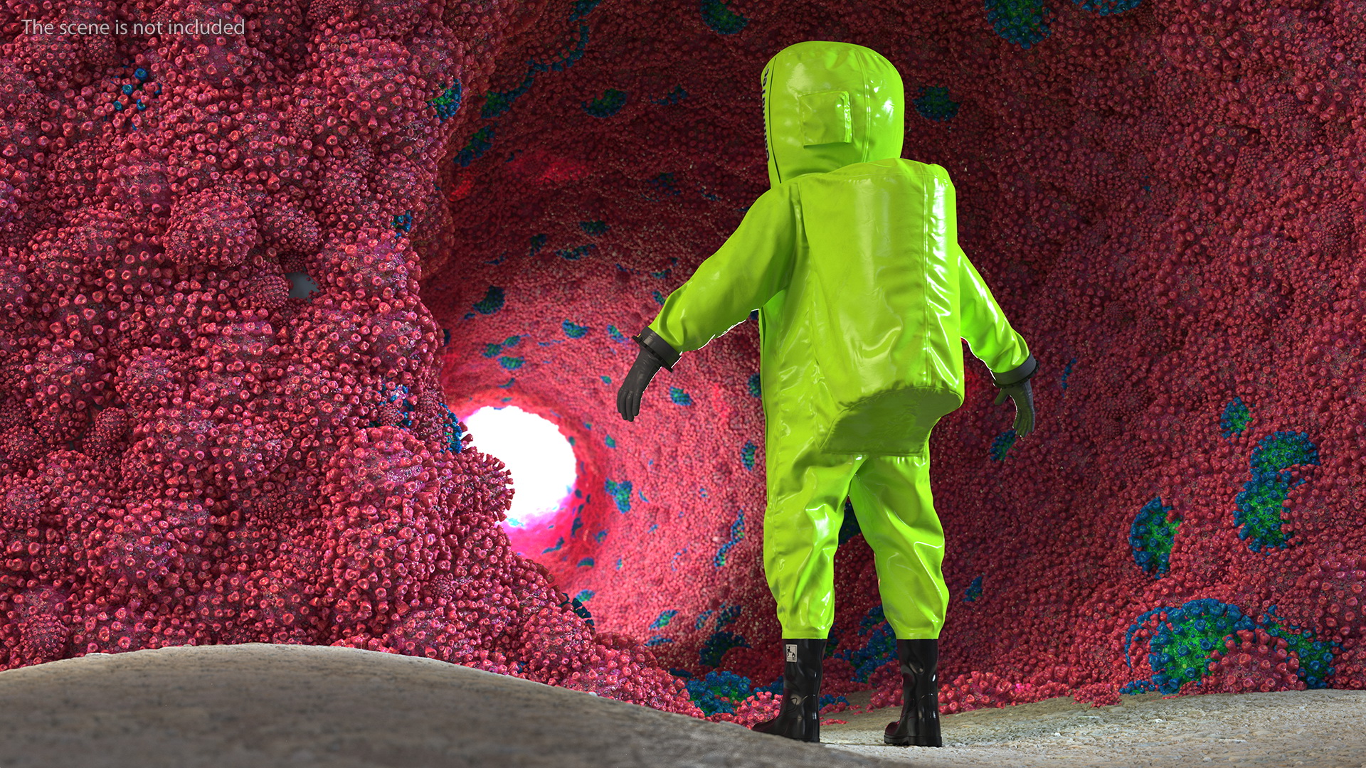 Heavy Duty Chemical Protective Suit Neutral Pose Green 3D model